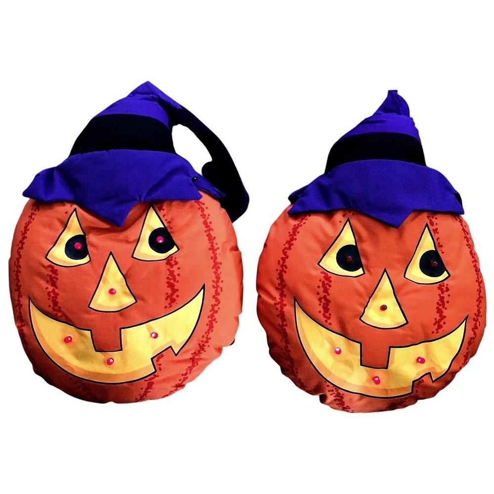 2 Collectible Halloween 1991 Jack-O-Lantern Soft Sculpture Lights Vtg NOS AVON